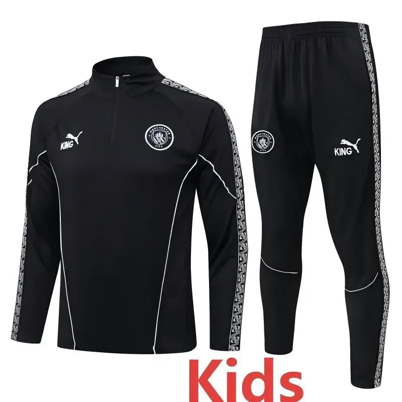 2025-26  Kids Manchester City Black  Half Pull Tracksuit #E25238
