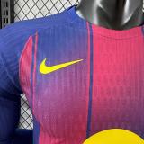 2025-26 Mens Barcelona Home   Long Sleeve Player Version Soccer Jersey