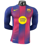 2025-26 Mens Barcelona Home   Long Sleeve Player Version Soccer Jersey