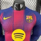 2025-26 Mens Barcelona Home   Long Sleeve Player Version Soccer Jersey