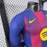 2025-26 Mens Barcelona Home   Long Sleeve Player Version Soccer Jersey