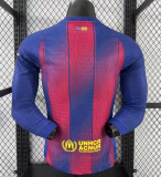 2025-26 Mens Barcelona Home   Long Sleeve Player Version Soccer Jersey