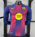 2025-26 Mens Barcelona Home   Long Sleeve Player Version Soccer Jersey