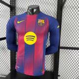 2025-26 Mens Barcelona Home   Long Sleeve Player Version Soccer Jersey