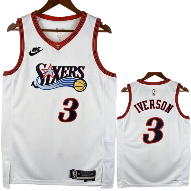 25-26 76ERS IVERSON #3 White Top Quality Hot Pressing NBA Jersey (V领)