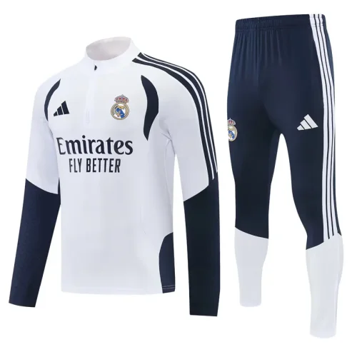2026-27 Real Madrid White Half Pull Tracksuit