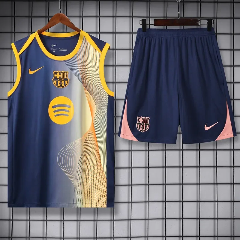 2025-26 Mens Barcelona Royal blue vest Training Short Suit