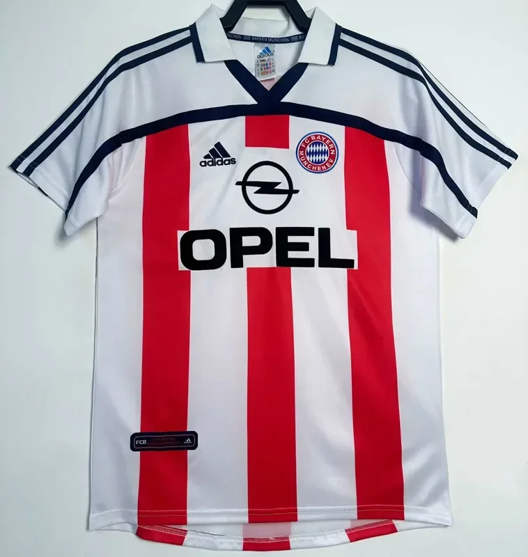 Retro  Mens Bayern Munich  away Red and white soccer  Jersey 2000-02