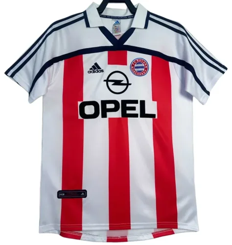 Retro  Mens Bayern Munich  away Red and white soccer  Jersey 2000-02