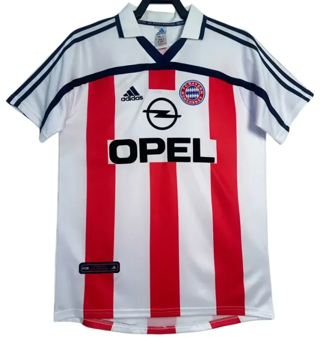 Retro  Mens Bayern Munich  away Red and white soccer  Jersey 2000-02