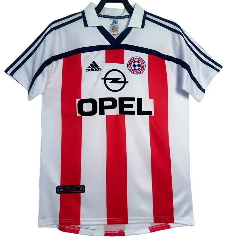 Retro  Mens Bayern Munich  away Red and white soccer  Jersey 2000-02