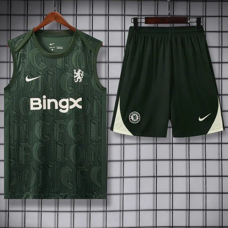 2025-26 Mens Chelsea Dark green vest Training Short Suit
