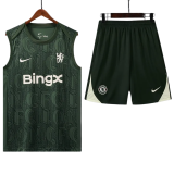 2025-26 Mens Chelsea Dark green vest Training Short Suit