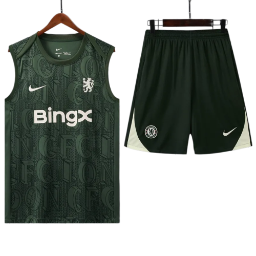 2025-26 Mens Chelsea Dark green vest Training Short Suit
