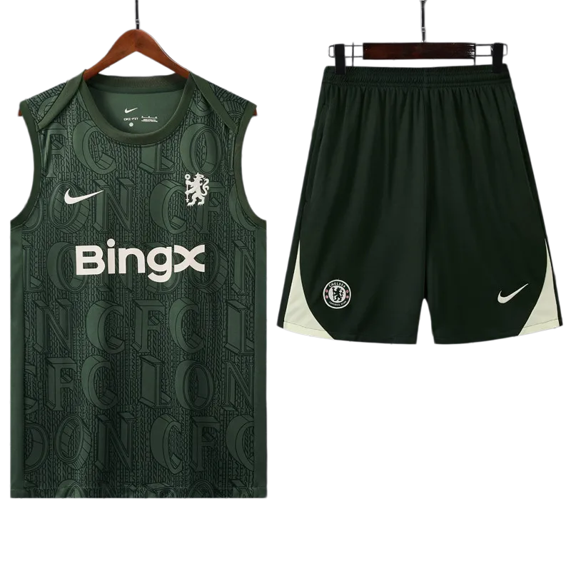 2025-26 Mens Chelsea Dark green vest Training Short Suit