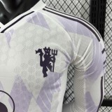 2025-26 Mens Manchester United away white Player Long Sleeve soccer Jersey
