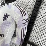 2025-26 Mens Manchester United away white Player Long Sleeve soccer Jersey