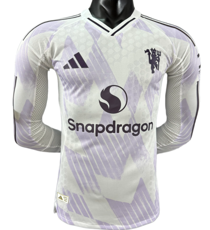 2025-26 Mens Manchester United away white Player Long Sleeve soccer Jersey