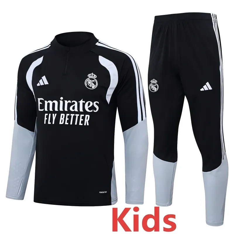 2026-27 Kids  Real Madrid Black  Half Pull Tracksuit #E26017