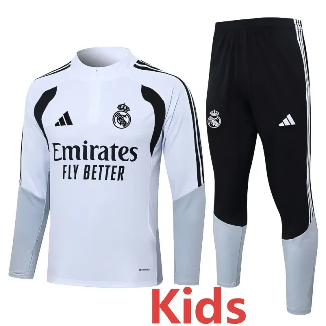 2026-27 Real Madrid White Kids Half Pull Tracksuit #E26016