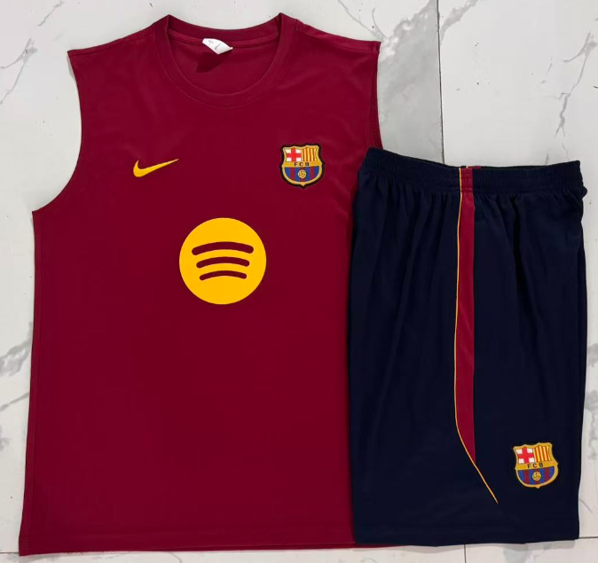 2026-27 Mens Barcelona maroon vest Training Short Suit D26040#