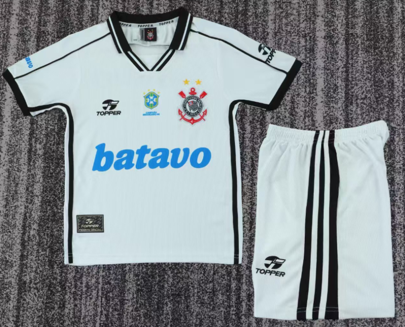 1999-00 Kids Corinthians home retro white Soccer Jersey