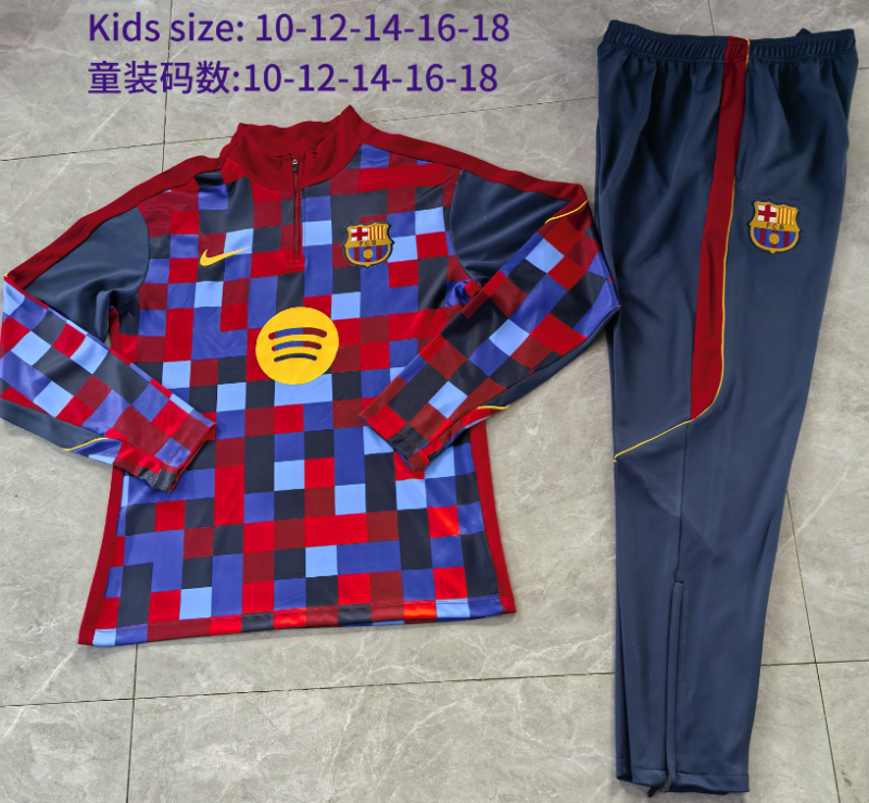 2026-27 Kids Barcelona red and blue Half Pull Tracksuit