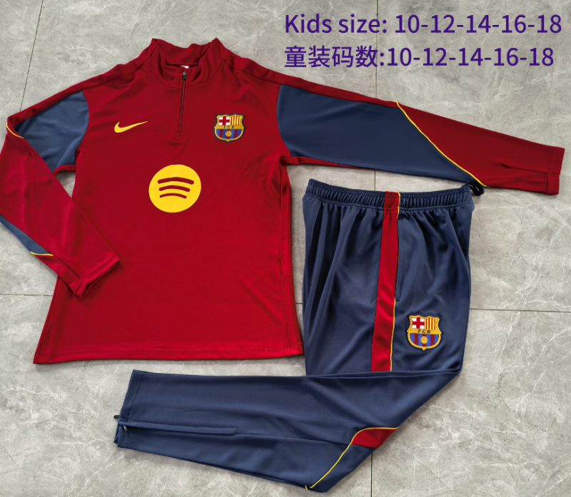 2026-27 Kids Barcelona red Half Pull Tracksuit