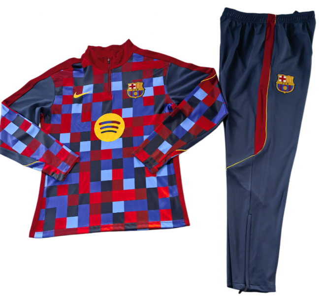 2026-27 Kids Barcelona red and blue Half Pull Tracksuit