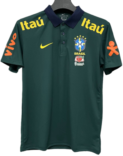 2025-26 Mens Brazil dark green  Polo soccer jersey