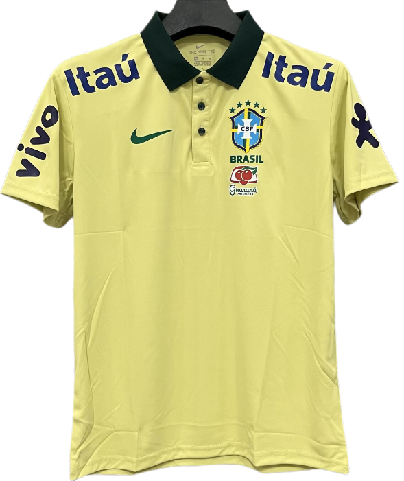2025-26 Mens Brazil light yellow  Polo soccer jersey