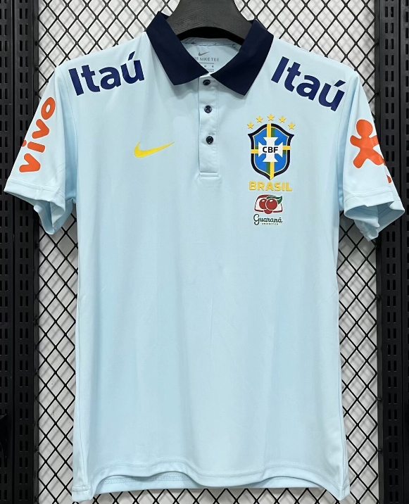 2025-26 Mens Brazil light blue  Polo soccer jersey