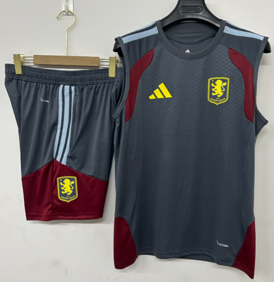 2025-26 Mens Aston Villa  grey vest short training suit