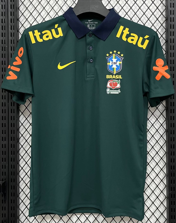 2025-26 Mens Brazil dark green  Polo soccer jersey