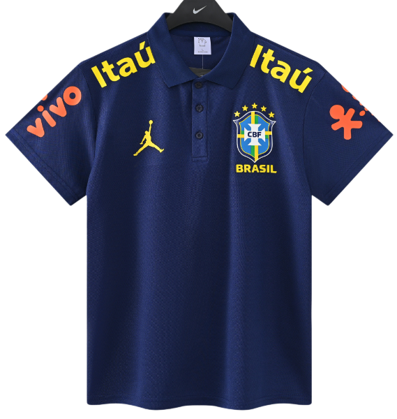 2025-26 Mens Brazil royal blue  Polo soccer jersey