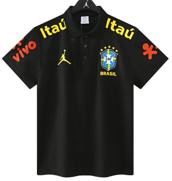 2025-26 Mens Brazil black  Polo soccer jersey