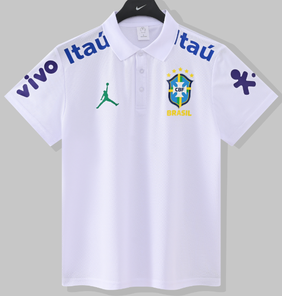 2025-26 Mens Brazil  white  Polo soccer jersey