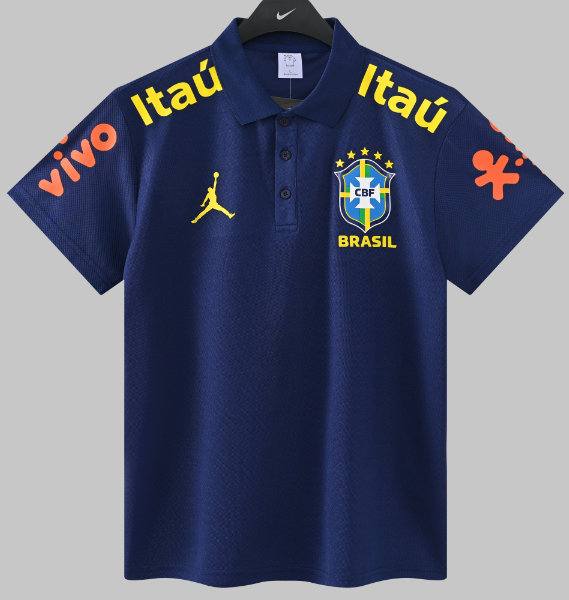 2025-26 Mens Brazil royal blue  Polo soccer jersey