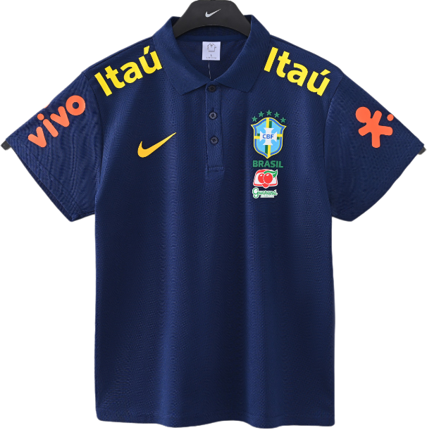 2025-26 Mens Brazil royal blue  Polo soccer jersey