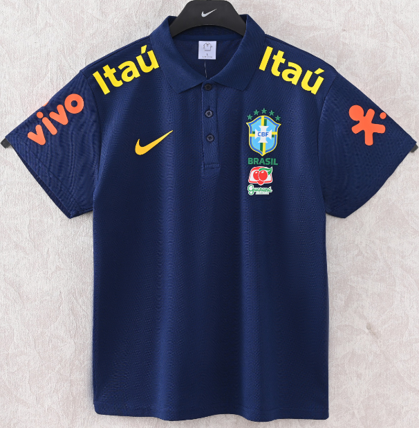 2025-26 Mens Brazil royal blue  Polo soccer jersey