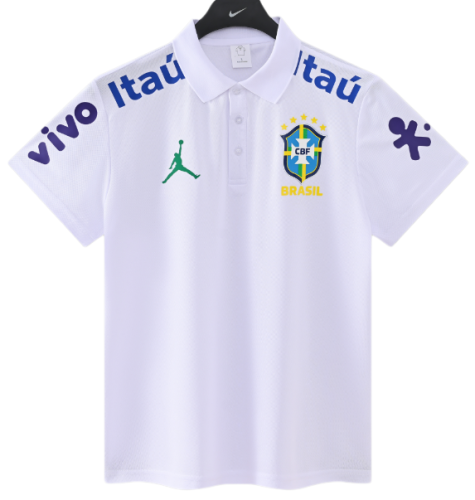 2025-26 Mens Brazil  white  Polo soccer jersey