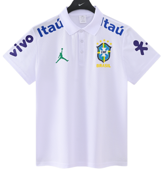 2025-26 Mens Brazil  white  Polo soccer jersey