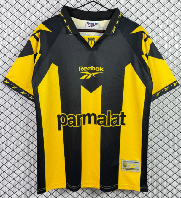 1998-99 Mens Atletico Penarol  home Retro yellow black soccer jersey