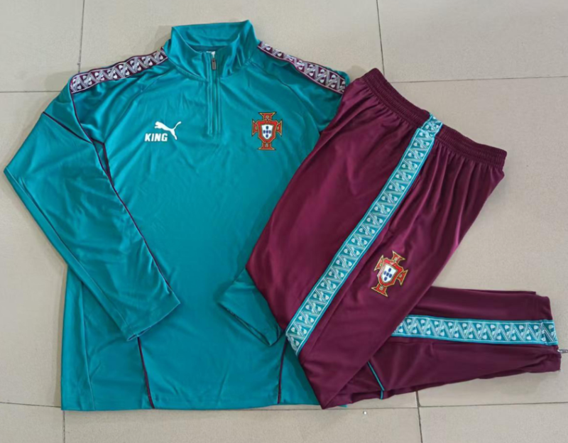 2026-27 Mens Portugal  Half Pull  green Training Suit B26074#