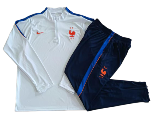 2026-27 Mens France white Half Pull Training suit B26070#