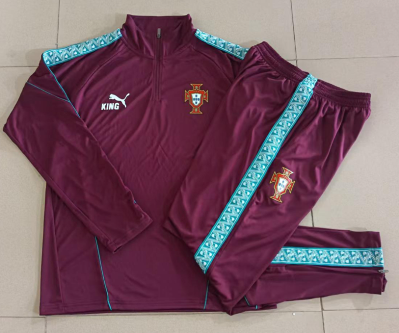 2026-27 Mens Portugal Half Pull maroon Training Suit B26073#