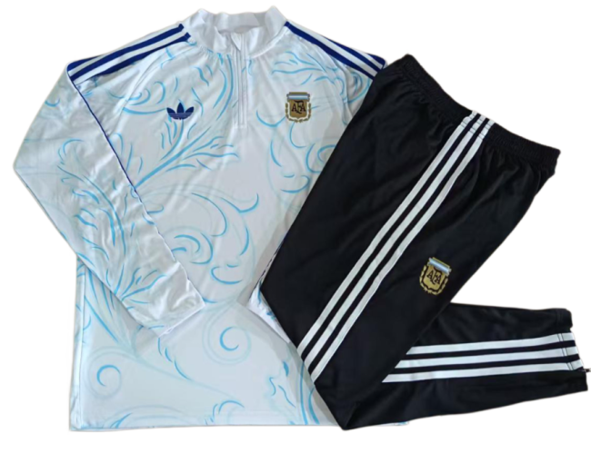 2026-27 Mens Argentina white Half pull Training suit B26063#