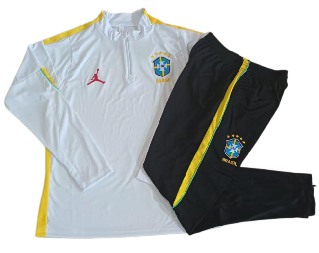 2026-27 Kids  Brazil  white Half Pull training suit E26108#