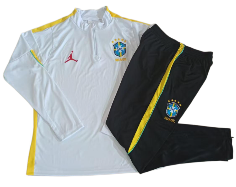 2026-27 Kids  Brazil  white Half Pull training suit E26108#