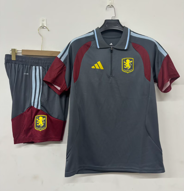 2026-27 Mens Aston Villa grey Polo Training Short Suit